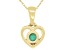 Pre-Owned Green Sakota Emerald 10k Yellow Gold Children's Heart Pendant With Chain .10ct