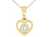 Pre-Owned White Zircon 10k Yellow Gold Childrens Heart Pendant With 12" Rope Chain .13ct