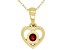 Pre-Owned Red Garnet 10k Yellow Gold Children's Heart Pendant With 12" Rope Chain .13ct