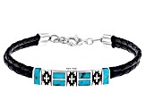 Pre-Owned Blue Turquoise Imitation Leather & Rhodium Over Silver Bracelet