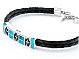 Pre-Owned Blue Turquoise Imitation Leather & Rhodium Over Silver Bracelet