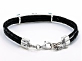 Pre-Owned Blue Turquoise Imitation Leather & Rhodium Over Silver Bracelet