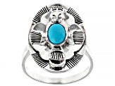 Pre-Owned Blue Sleeping Beauty Turquoise Rhodium Over Silver Owl Ring