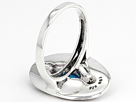 Pre-Owned Blue Sleeping Beauty Turquoise Rhodium Over Silver Owl Ring