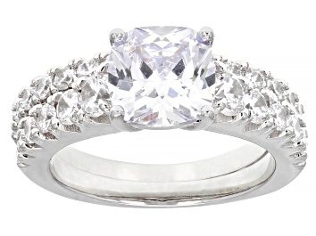 Picture of Pre-Owned White Cubic Zirconia Rhodium Over Sterling Silver Ring With Band 6.41ctw