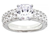 Pre-Owned White Cubic Zirconia Rhodium Over Sterling Silver Ring With Band 6.41ctw
