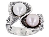 Pre-Owned White & Pink Cultured Freshwater Pearl Sterling Silver Ring