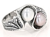 Pre-Owned White & Pink Cultured Freshwater Pearl Sterling Silver Ring