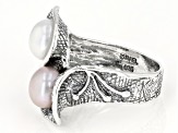 Pre-Owned White & Pink Cultured Freshwater Pearl Sterling Silver Ring