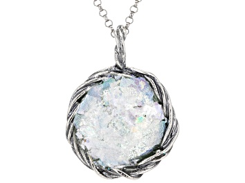 Picture of Pre-Owned Sterling Silver Roman Glass Rope Design Textured Pendant with Rolo Chain