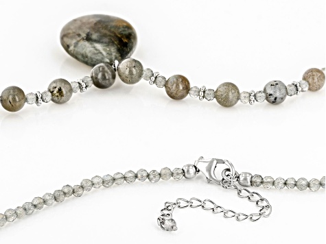 Pre-Owned Gray Labradorite Rhodium Over Sterling Silver Beaded Necklace