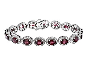 Pre-Owned Magenta Rhodolite Rhodium Over Silver Tennis Bracelet 13.74ctw