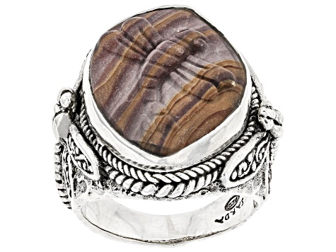 Pre-Owned Brown Hickoryite Silver Dragonfly Ring