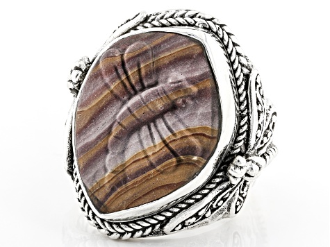 Pre-Owned Brown Hickoryite Silver Dragonfly Ring