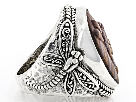 Pre-Owned Brown Hickoryite Silver Dragonfly Ring