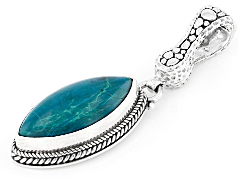 Pre-Owned Green Chrysocolla Sterling Silver Watermark Pendant