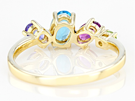 Pre-Owned Mixed Gemstone 14k Yellow Gold Ring .94ctw
