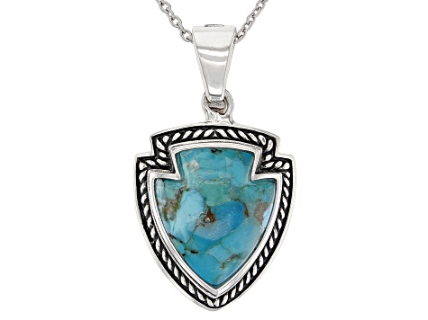Pre-Owned Blue Turquoise Rhodium Over Silver Arrow Pendant With Chain