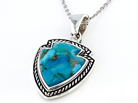 Pre-Owned Blue Turquoise Rhodium Over Silver Arrow Pendant With Chain