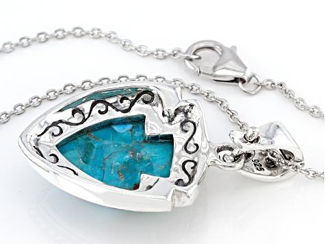 Pre-Owned Blue Turquoise Rhodium Over Silver Arrow Pendant With Chain