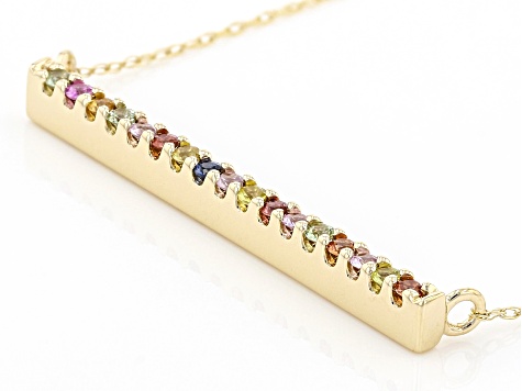 Pre-Owned Multi-Sapphire 14K Yellow Gold Bar Necklace .26ctw