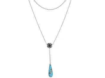 Picture of Pre-Owned Turquoise Rhodium Over Silver Multi-Row Necklace