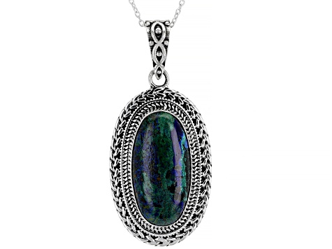 Pre-Owned Azurmalachite Sterling Silver Pendant W/ Chain