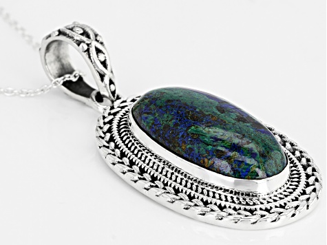 Pre-Owned Azurmalachite Sterling Silver Pendant W/ Chain