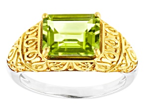 Pre-Owned Green Peridot 18k Yellow Gold Over Sterling Silver Two-Tone Ring 2.00ct