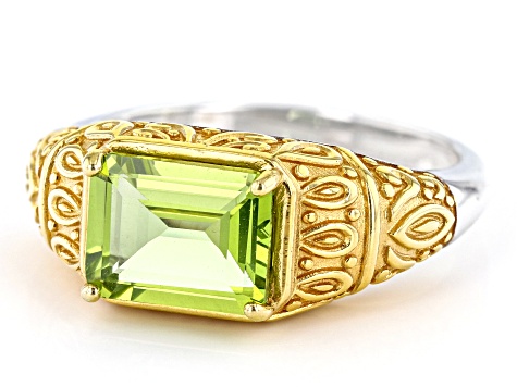 Pre-Owned Green Peridot 18k Yellow Gold Over Sterling Silver Two-Tone Ring 2.00ct