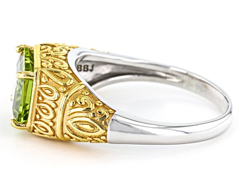 Pre-Owned Green Peridot 18k Yellow Gold Over Sterling Silver Two-Tone Ring 2.00ct