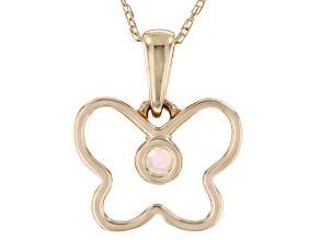Pre-Owned Multi Color Ethiopian Opal 10k Yellow Gold 12" Childrens Butterfly Pendant With Chain 0.04