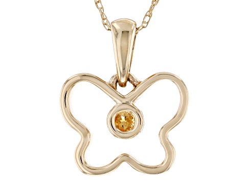 Pre-Owned Golden Citrine 10k Yellow Gold Childrens Butterfly Pendant With Chain .03ct