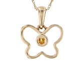 Pre-Owned Golden Citrine 10k Yellow Gold Childrens Butterfly Pendant With Chain .03ct