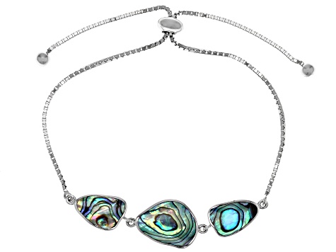 Pre-Owned Abalone Shell Rhodium Over Sterling Silver Bolo Bracelet
