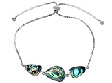 Pre-Owned Abalone Shell Rhodium Over Sterling Silver Bolo Bracelet