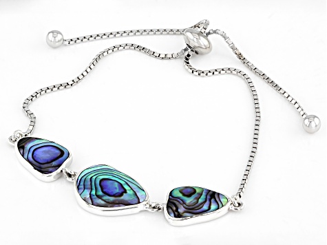 Pre-Owned Abalone Shell Rhodium Over Sterling Silver Bolo Bracelet