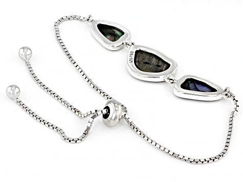 Pre-Owned Abalone Shell Rhodium Over Sterling Silver Bolo Bracelet