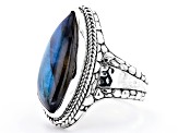 Pre-Owned Labradorite Silver Watermark & Hammered Ring