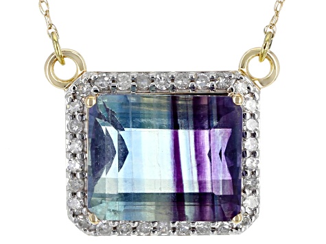 Pre-Owned Bi-Color Fluorite And White Diamond 14k Yellow Gold Necklace 4.59ctw