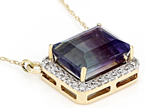 Pre-Owned Bi-Color Fluorite And White Diamond 14k Yellow Gold Necklace 4.59ctw