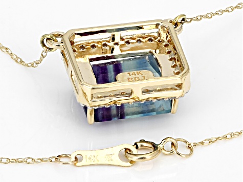 Pre-Owned Bi-Color Fluorite And White Diamond 14k Yellow Gold Necklace 4.59ctw