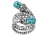 Pre-Owned Drop Shape Mosaic Turquoise Sterling Silver Bypass Ring