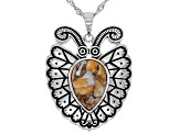 Pre-Owned Orange Spiny Oyster Shell Rhodium Over Silver Pendant With Chain