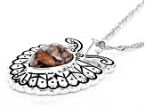 Pre-Owned Orange Spiny Oyster Shell Rhodium Over Silver Pendant With Chain