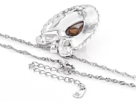 Pre-Owned Orange Spiny Oyster Shell Rhodium Over Silver Pendant With Chain