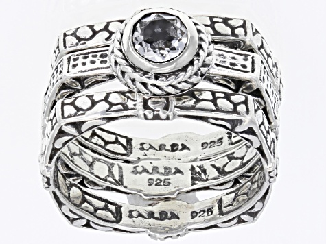Pre-Owned White Topaz Sterling Silver Ring Set 0.55ct