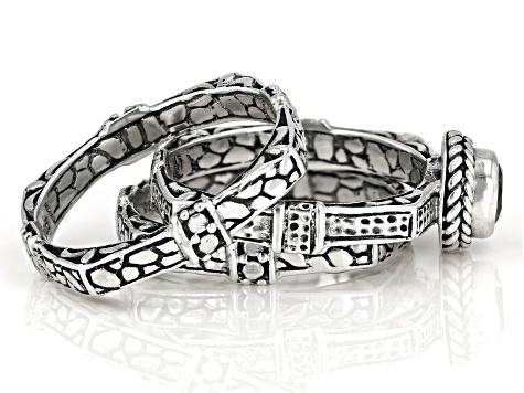 Pre-Owned White Topaz Sterling Silver Ring Set 0.55ct