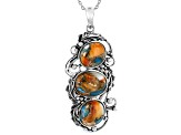 Pre-Owned Blended Turquoise & Spiny Oyster Shell Rhodium Over Silver Pendant With 18" Chain