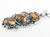 Pre-Owned Blended Turquoise & Spiny Oyster Shell Rhodium Over Silver Pendant With 18" Chain